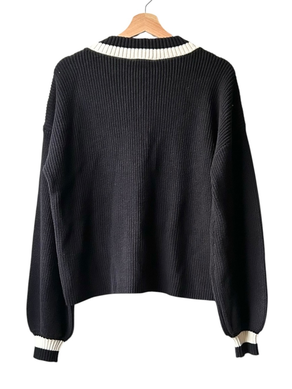 NWT Tuckernuck Black Cream Striped Ashe V neck Sweater Sz L - Picture 10 of 16